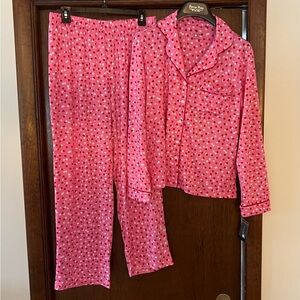 Kate Spade Long Sleeve Notch Collar Long PJ Pink with Red & White Hearts Set
